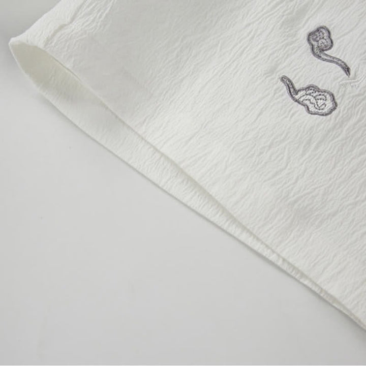 Buddha Stones Pantalones cortos de verano informales estilo Tang con bordado de grulla y nubes auspiciosas para hombre, con bolsillos. - image 16