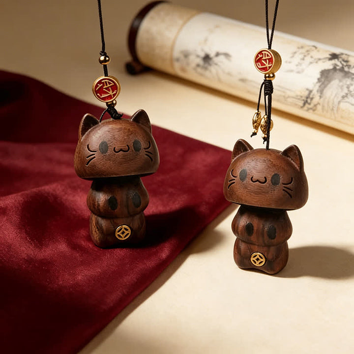 Buddha Stones Llaveros de madera de durazno natural tallada con forma de gato en equilibrio. - image 6