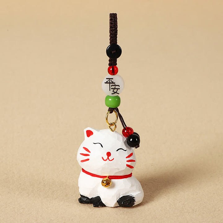 Buddha Stones Llaveros de madera tallada con forma de gato, Om Mani Padme Hum Focus - Gato blanco pacífico - image 7