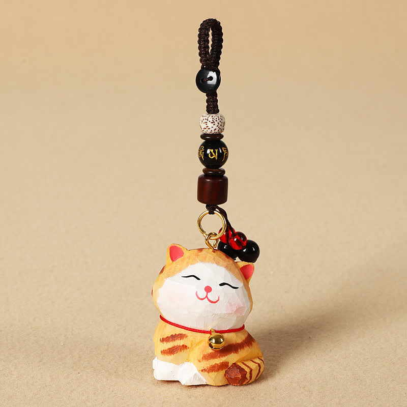 Buddha Stones Llaveros de madera tallada con forma de gato, Om Mani Padme Hum Focus - Om Mani Padme Hum Gato Naranja - image 3