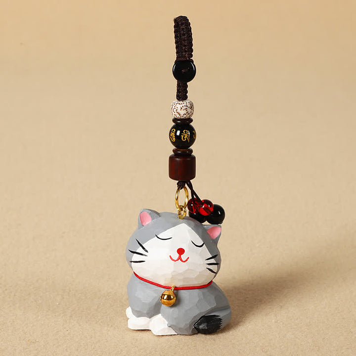 Buddha Stones Llaveros de madera tallada con forma de gato, Om Mani Padme Hum Focus - Om Mani Padme Hum Gato Gris - image 14