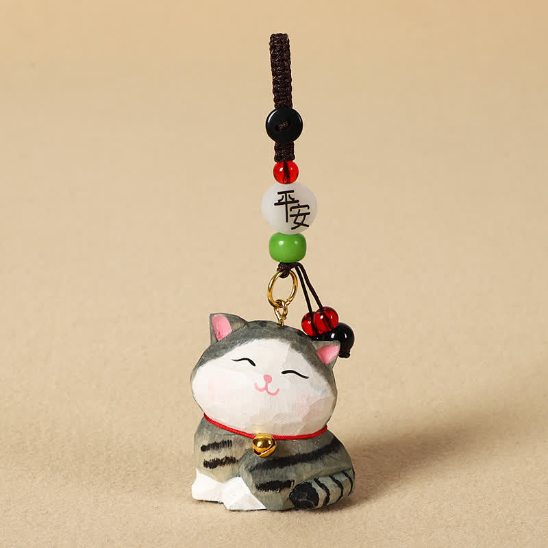 Buddha Stones Llaveros de madera tallada con forma de gato, Om Mani Padme Hum Focus - Gato rayado pacífico - image 10