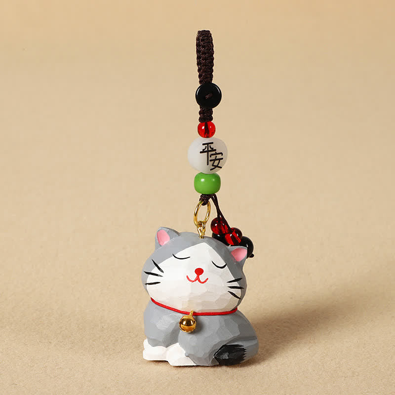 Buddha Stones Llaveros de madera tallada con forma de gato, Om Mani Padme Hum Focus - Gato gris pacífico - image 13