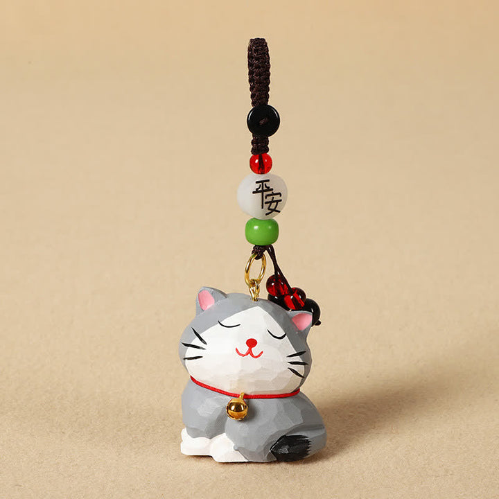 Buddha Stones Llaveros de madera tallada con forma de gato, Om Mani Padme Hum Focus - Gato gris pacífico - image 13
