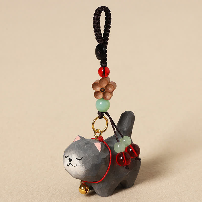 Buddha Stones Llaveros de madera tallada con forma de gato, Om Mani Padme Hum Paz - Gato gris oscuro - image 11