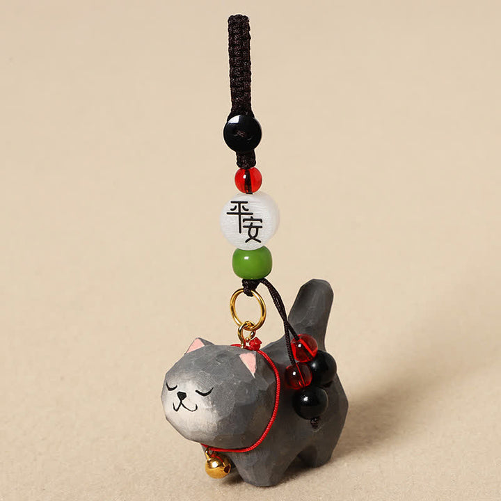 Buddha Stones Llaveros de madera tallada con forma de gato, Om Mani Padme Hum Paz - Gato gris oscuro pacífico - image 12