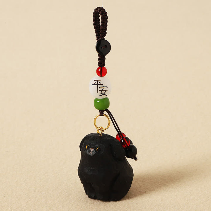 Buddha Stones Llaveros de madera tallada con forma de perro, Om Mani Padme Hum y Sabiduría. - Perro negro seguro - image 9