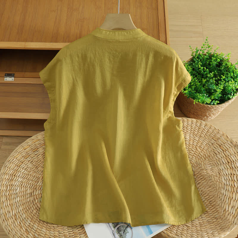 Buddha Stones Camiseta sin mangas de mujer estilo Tang informal con botones de rana. - image 1