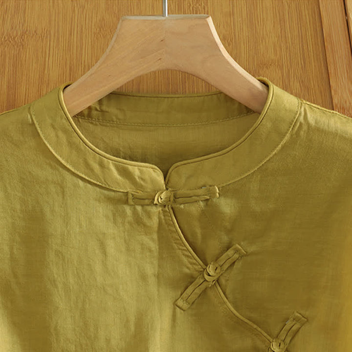 Buddha Stones Camiseta sin mangas de mujer estilo Tang informal con botones de rana. - image 3