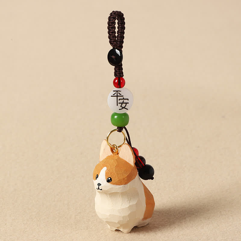Buddha Stones Llaveros de madera tallada con el Corgi, Om Mani Padme Hum Peace - Corgi seguro - image 2