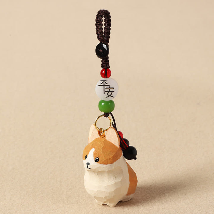Buddha Stones Llaveros de madera tallada con el Corgi, Om Mani Padme Hum Peace - Corgi seguro - image 2