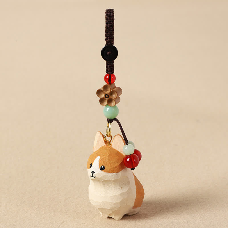 Buddha Stones Llaveros de madera tallada con el Corgi, Om Mani Padme Hum Peace - image 1