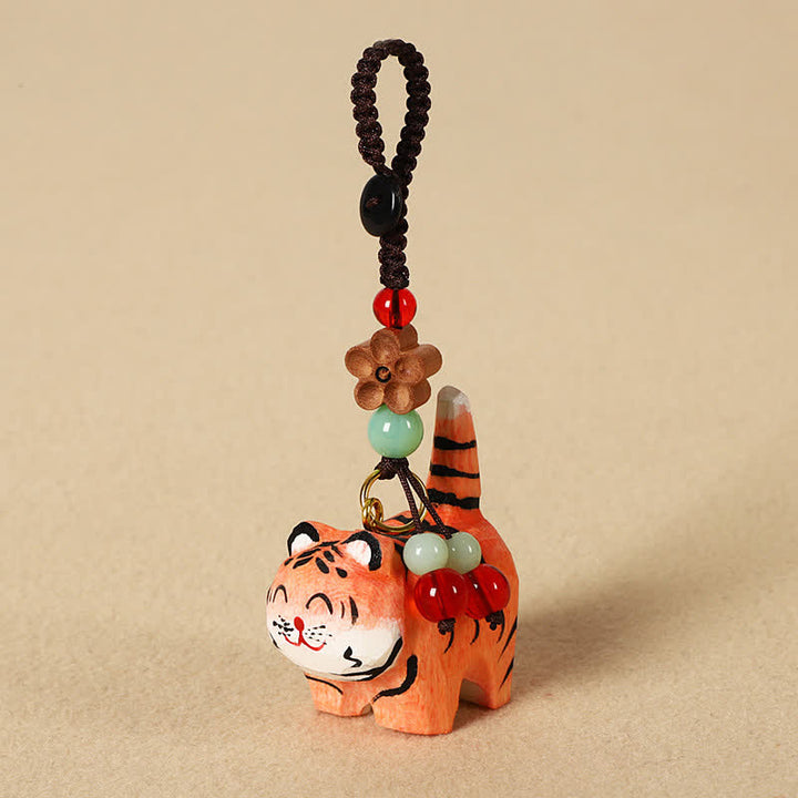 Buddha Stones Llaveros de madera tallada con forma de tigre, Om Mani Padme Hum Focus - Tigre - image 0