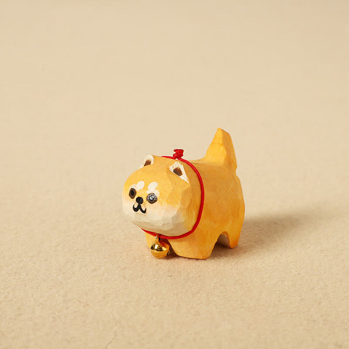 Buddha Stones Llavero de perro adorable tallado a mano en madera natural. Decoración de animales adorables. - shiba-inu - image 1