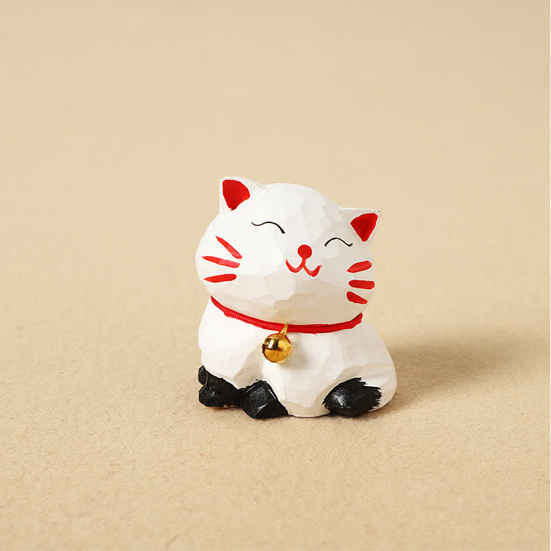 Buddha Stones Llavero de gato de equilibrio tallado a mano en madera natural. Lindo adorno de animal. - Blanco - image 2