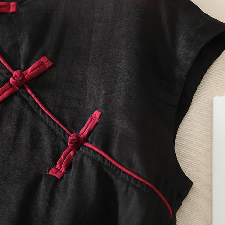 Buddha Stones Camiseta sin mangas estilo Tang informal con botones de rana para mujer. - image 4