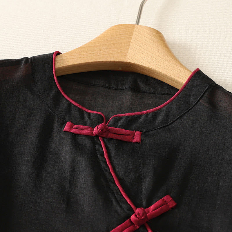 Buddha Stones Camiseta sin mangas estilo Tang informal con botones de rana para mujer. - image 2