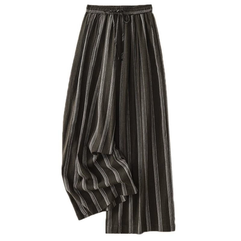 Buddha Stones Pantalones largos de verano informales minimalistas con cordón ajustable y rayas, pantalones de pierna ancha para mujer con bolsillo. - image 1