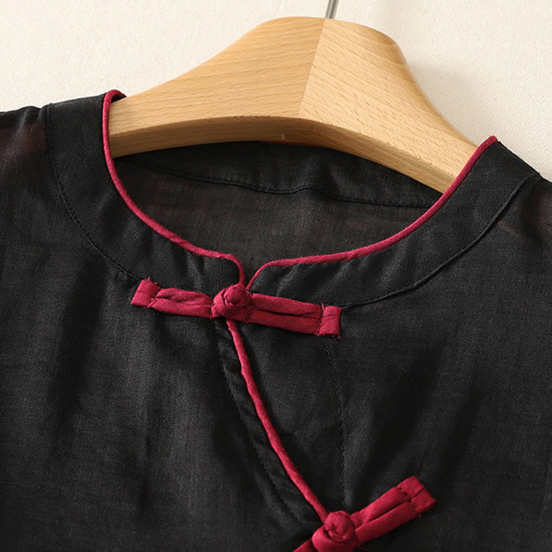 Buddha Stones Camiseta sin mangas estilo Tang informal con botones de rana para mujer. - image 3