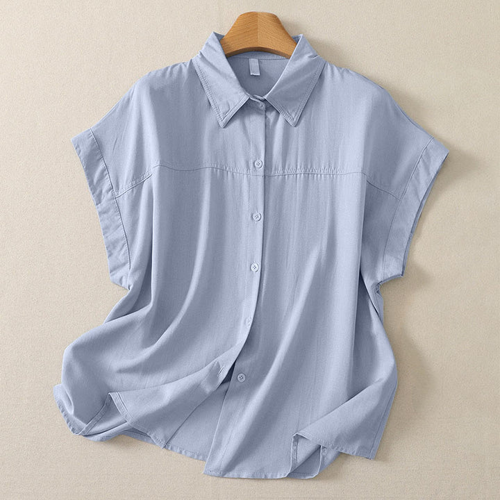 Buddha Stones Camisas de manga corta lisas con botones, estilo casual de verano para mujer. - Azul acero claro - US8-10, UK/AU12-14, EU40-42 (2XL) - image 0