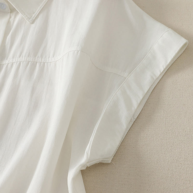 Buddha Stones Camisas de manga corta lisas con botones, estilo casual de verano para mujer. - image 8