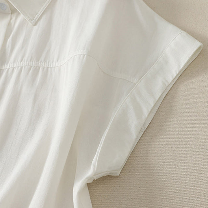 Buddha Stones Camisas de manga corta lisas con botones, estilo casual de verano para mujer. - image 8