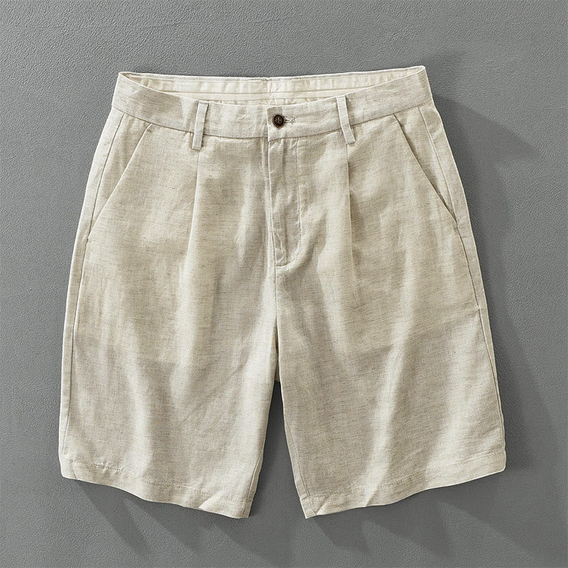 Buddha Stones Pantalones cortos de verano informales minimalistas de pierna ancha con cremallera para hombre, con bolsillo. - Beige - US/UK/AU42, EU52 (3XL) - image 0