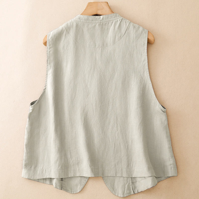 Camiseta sin mangas para mujer, estilo casual Buddha Stones , minimalista, con cuello en V y botones. - image 2