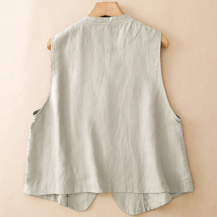 Camiseta sin mangas para mujer, estilo casual Buddha Stones , minimalista, con cuello en V y botones. - image 2