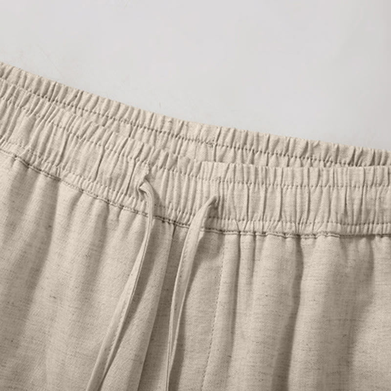 Buddha Stones Pantalones cortos de verano informales minimalistas con cordón ajustable para hombre, color liso y bolsillo. - image 1