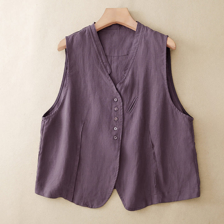 Camiseta sin mangas para mujer, estilo casual Buddha Stones , minimalista, con cuello en V y botones. - Púrpura - US12, UK/AU16, EU44 (2XL) - image 20