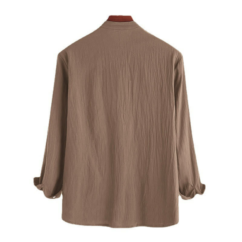 Camisa de manga larga de algodón para hombre con Buddha Stones, color liso y hasta medio botón. - image 7