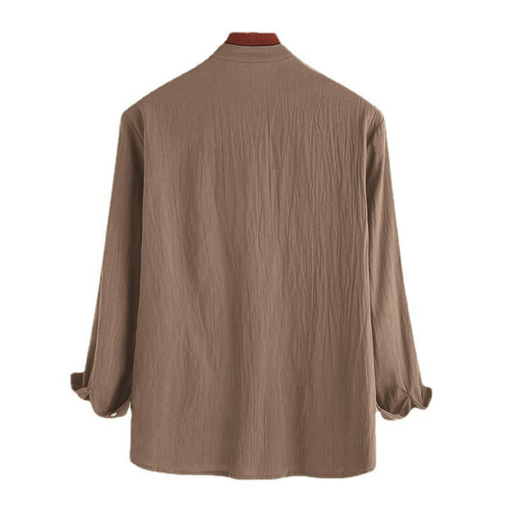 Camisa de manga larga de algodón para hombre con Buddha Stones, color liso y hasta medio botón. - image 7