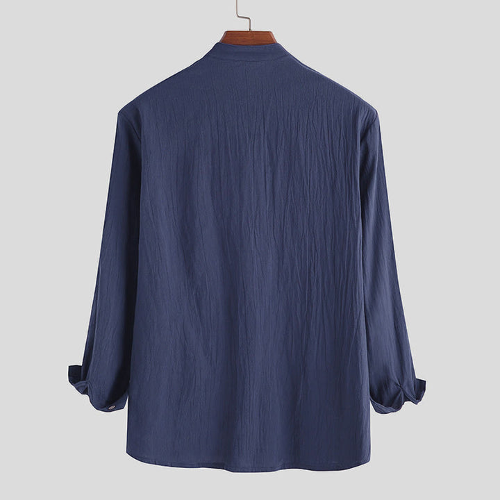 Camisa de manga larga de algodón para hombre con Buddha Stones, color liso y hasta medio botón. - image 5