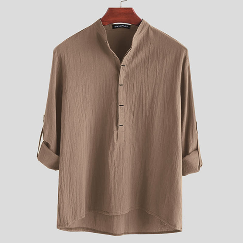 Camisa de manga larga de algodón para hombre con Buddha Stones, color liso y hasta medio botón. - Broncearse - US/UK/AU42, EU52 (3XL) - image 6