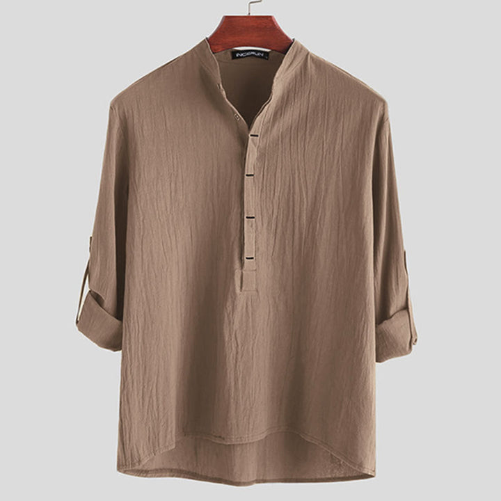 Camisa de manga larga de algodón para hombre con Buddha Stones, color liso y hasta medio botón. - Broncearse - US/UK/AU42, EU52 (3XL) - image 6