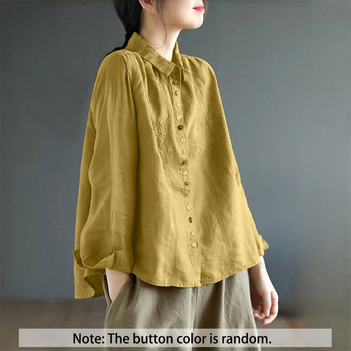 Camisa de mujer de manga larga con botones coloridos y bordado de Buddha Stones para primavera. - image 1