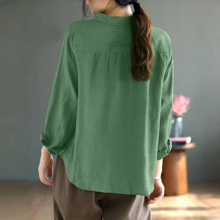 Camisa de mujer de manga larga con botones coloridos y bordado de Buddha Stones para primavera. - image 10