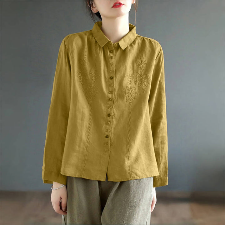 Camisa de mujer de manga larga con botones coloridos y bordado de Buddha Stones para primavera. - image 2