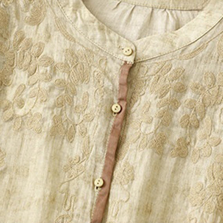 Vestido midi casual de verano con cuello alto y mangas tres cuartos, diseño de Buddha Stones y bordados. - image 10