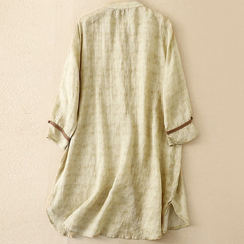 Vestido midi casual de verano con cuello alto y mangas tres cuartos, diseño de Buddha Stones y bordados. - image 8