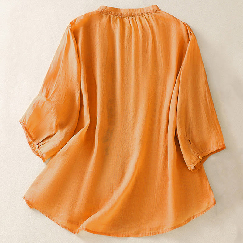 Camisa de manga tres cuartos para mujer con estampado de hojas y bordado artístico informal de Buddha Stones. - image 1