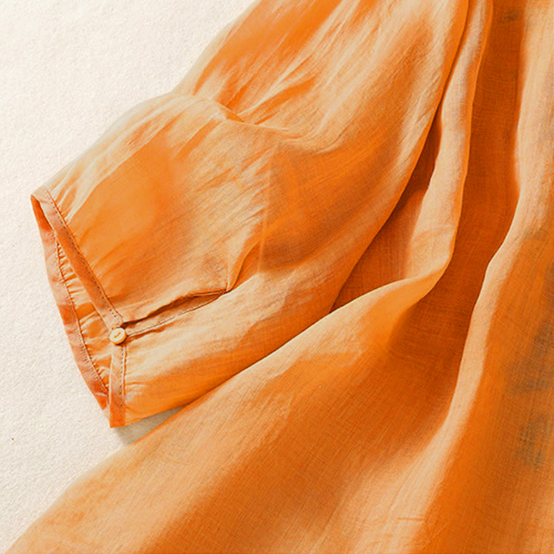 Camisa de manga tres cuartos para mujer con estampado de hojas y bordado artístico informal de Buddha Stones. - image 4