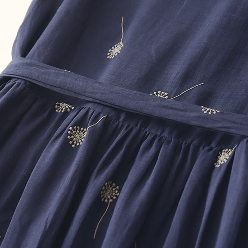 Vestido midi sin mangas de algodón con estampado de Buddha Stones en azul medianoche, diseño con cordones y bolsillos. - image 7