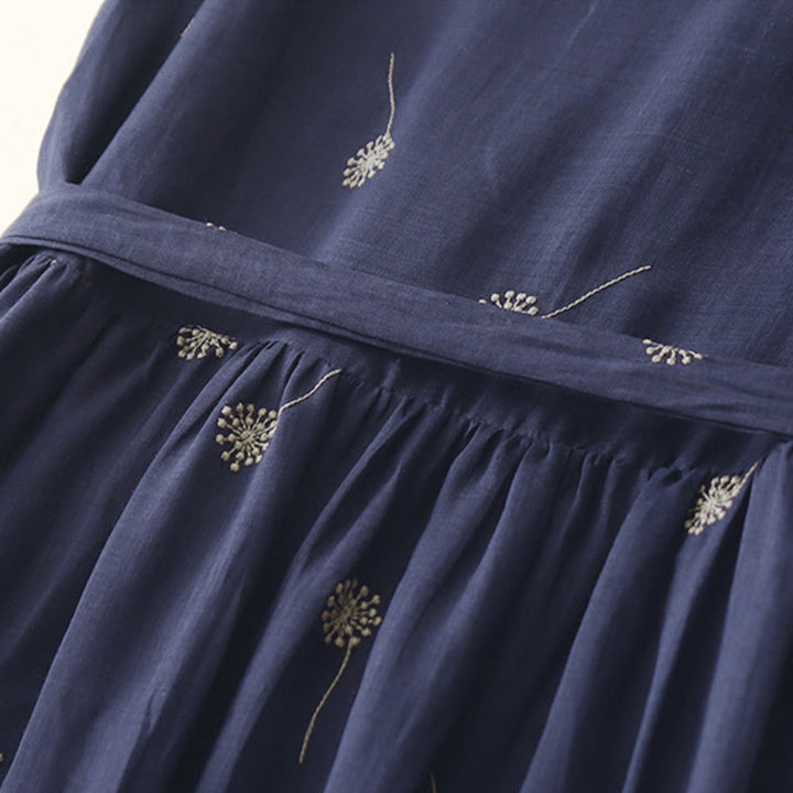Vestido midi sin mangas de algodón con estampado de Buddha Stones en azul medianoche, diseño con cordones y bolsillos. - image 7