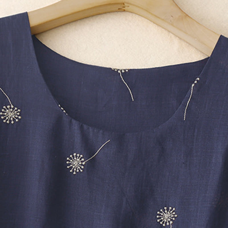 Vestido midi sin mangas de algodón con estampado de Buddha Stones en azul medianoche, diseño con cordones y bolsillos. - image 2