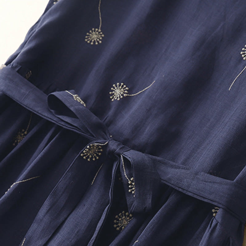 Vestido midi sin mangas de algodón con estampado de Buddha Stones en azul medianoche, diseño con cordones y bolsillos. - image 6