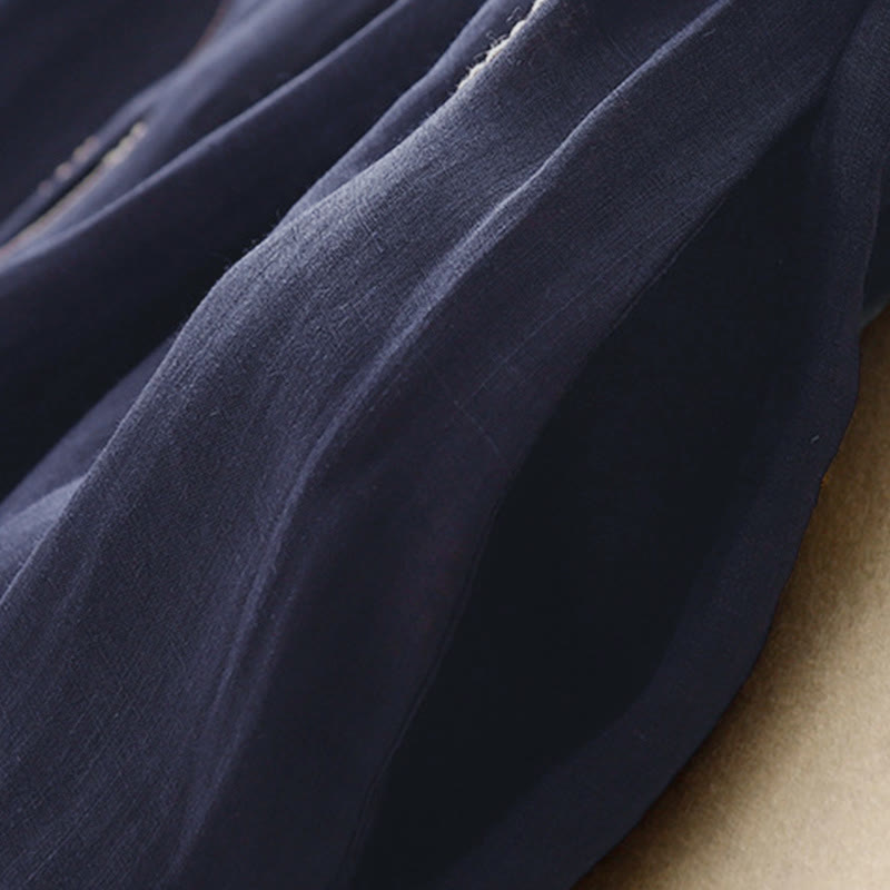 Vestido midi sin mangas de algodón con estampado de Buddha Stones en azul medianoche, diseño con cordones y bolsillos. - image 4