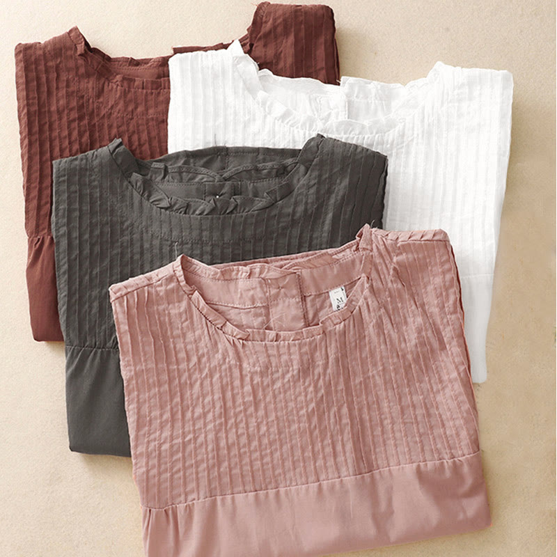Camisa de manga corta para mujer con diseño plisado y volantes, color liso, estampado de Buddha Stones, ideal para el verano. - image 18