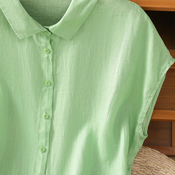 Camisa de mujer de manga corta con botones y estampado de Buddha Stones, color liso, ideal para el verano. - image 18
